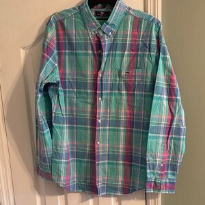 Vineyard Vines Blue and Pink Plaid Button-Down Shirt